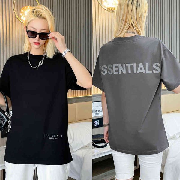 

version fog thread ess short letter high street loose men's and women's sleeve high-quality trendy t-shirts, Black