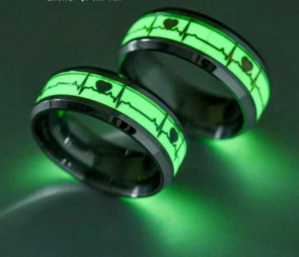 

luminous titanium steel ring european and american ecg luminous fluorescent ornament stainless couple love, Golden;silver