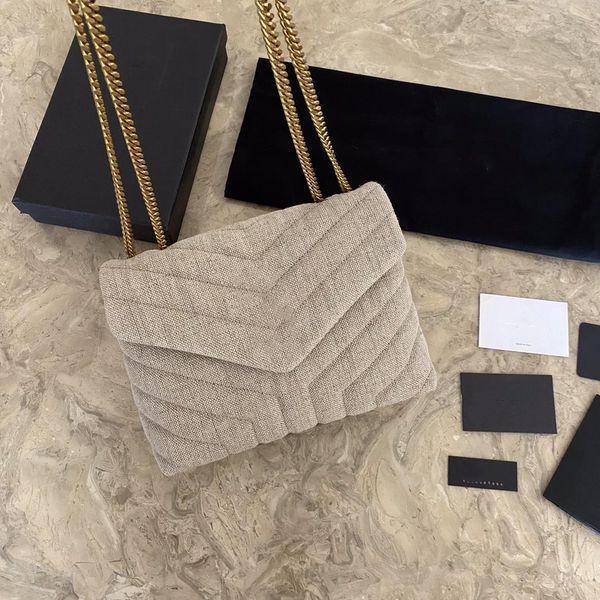 

women linen envelope loulou shoulder bags y-shaped quilting brand luxury designer fashion female handbags beige gold double chain yslity puk