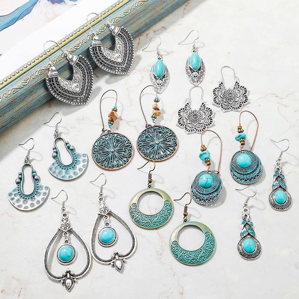 

earrings wind turquoise set bohemian fashion fashion style, Golden;silver