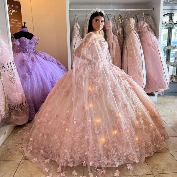 

2022 pink bow princess quinceanera dress pretty cape puffy ball gown sweet 15 16 dress graduation prom gowns vestidos de 15 anos, Blue;red