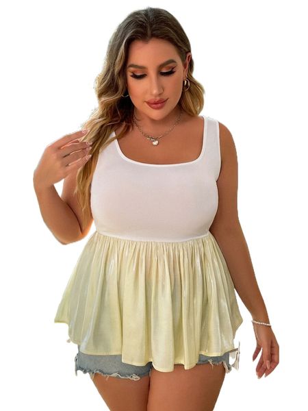 

plus two tone peplum tank e1pn#, Black