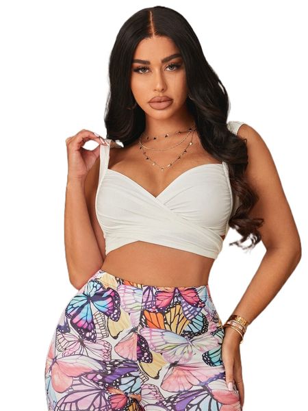 

sxy sweetheart cross wrap ruched crop tank f7um#, White