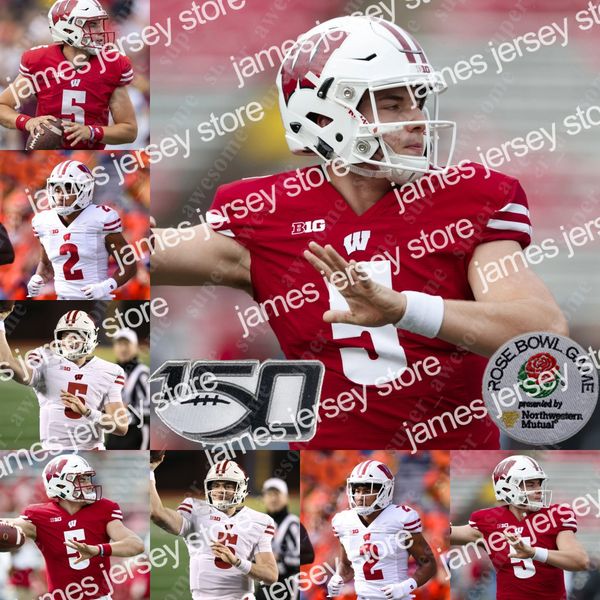 

2022 wisconsin badgers football jersey graham mertz jalen berger jake ferguson jack sanborn jack dunn chimere dike markus allen skyler bell, Black;red