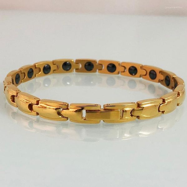 Pulseira feminina Terapia com ímã elegante para alívio da dor de artrite Aço inoxidável com strass link de presentes de saúde da cadeia de pulso