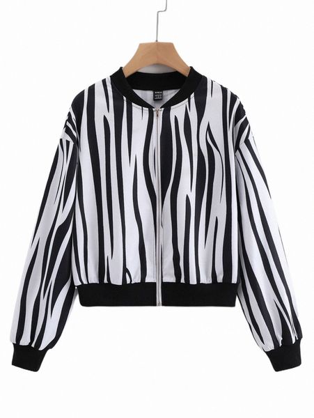 

striped drop shoulder zipper bomber jacket o48s#, Black;brown