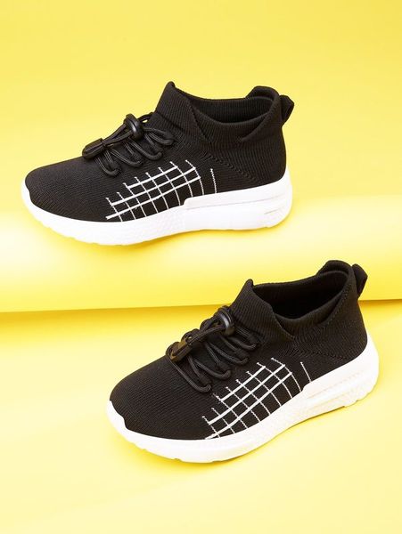 

kids plaid graphic lace-up front sneakers she, Black