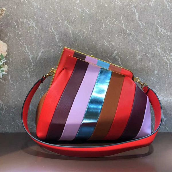 

crossbody bag women handbag purse genuine leather evening clutch bags striped patchwork color fashion metal letter hasp golden hardware