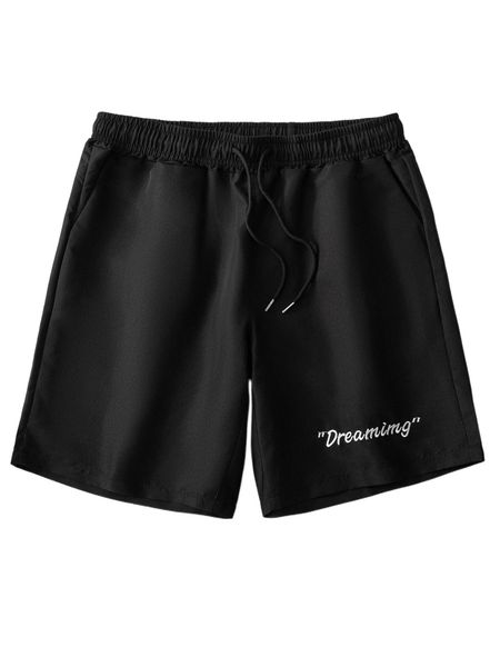

men letter graphic drawstring waist shorts o5an#, White;black