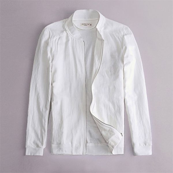 

trend cotton and linen jacket men brand white jackets for men autumn spring longsleeved jacket mens stand collar jackets t200117, Black;brown