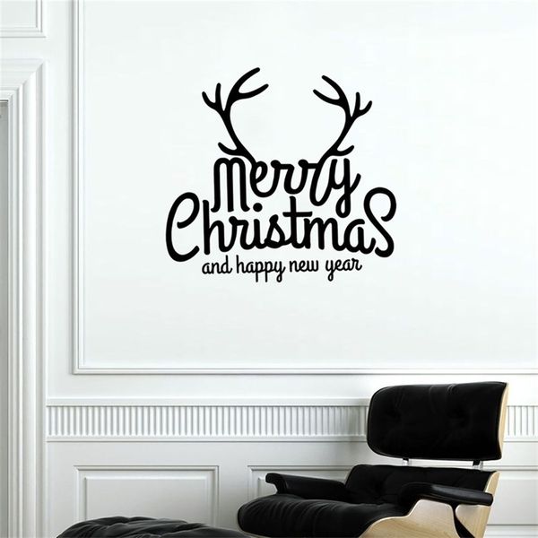 KAKUDER Wall Sticker Decor Christmas Antlers Letters s Glass Window Xmas Home Room Decoration 19Oct07 Y201020