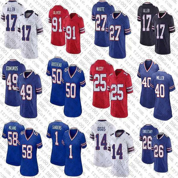 

17 josh allen 14 stefon diggs 40 von miller custom football jersey 58 matt milano 50 gregory rousseau 8 oj howard 88 dawson knox dion, Black