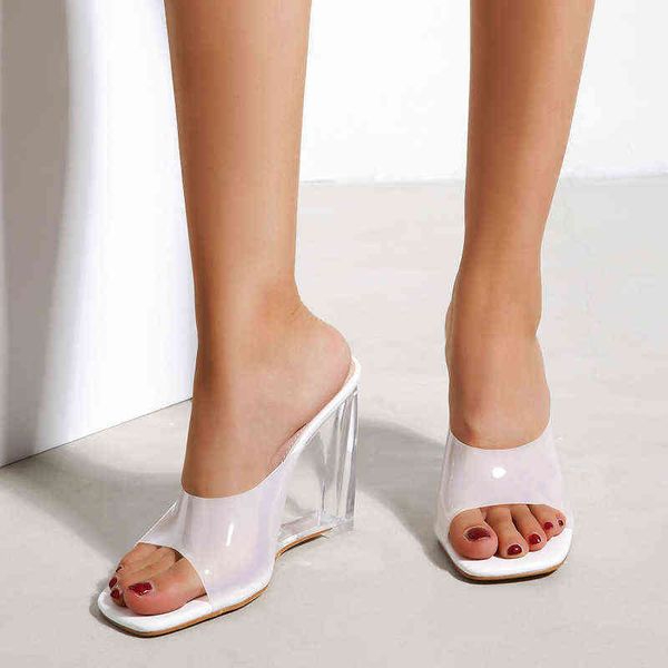 

slippers slide women high heels designer summer beach sandals transparent wedges fashion slippers lady shoes 220524, Black
