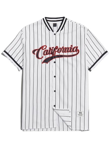 

men striped & letter graphic patch detail shirt v7fr#, White;black