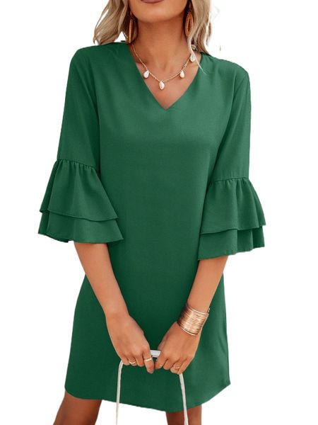 

layered flounce sleeve tunic dress a4pr#, Black;gray