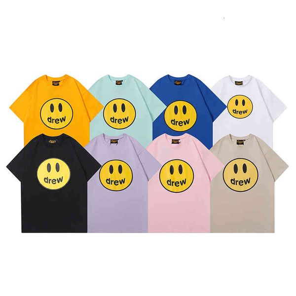 

men's t-shirts drew smiley face justin bieber men's and women's couple clothes ins college net red same style fog high street, White;black