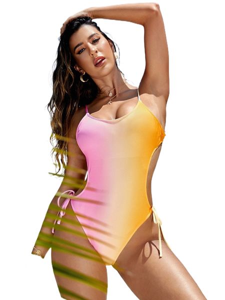 

ombre cut out knot side one piece swimsuit s2en#, White;black