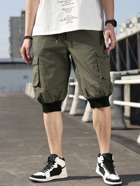 

men drawstring waist pocket bermuda shorts c8zn#, Black