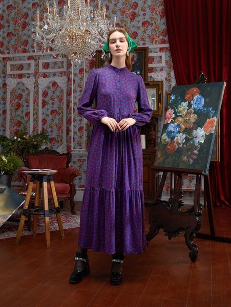 

x annika lohoff allover print lantern sleeve half button dress g9rj#, Black;gray