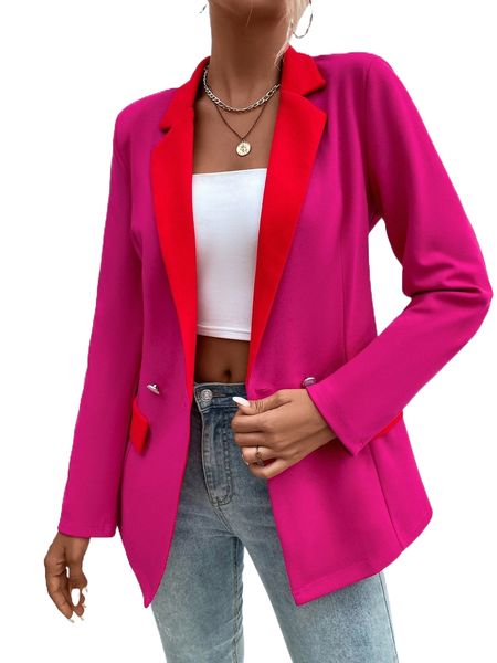 

contrast lapel neck double button blazer i9v9#, White