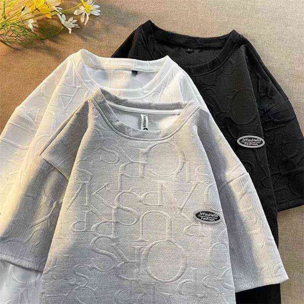 

casual sportswear is fashionable and versatile waffle summer sports suit men's loose versatile short sleeve t-shirt fashion shorts two, Gray