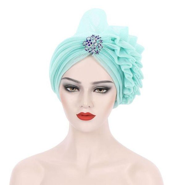African Headtie Turban Cap Women Elegant Lightweight Head Wrap With Pleats and Brooch Hair Accessory Multicolor