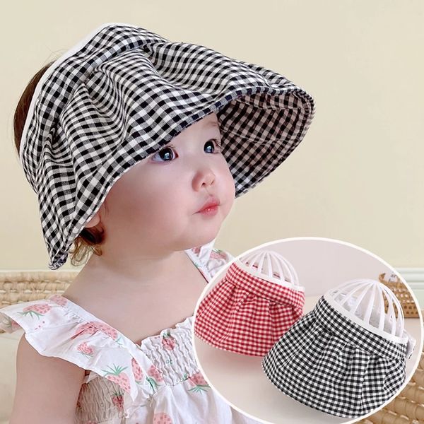 

big brim plaid baby sun hat summer outdoor kids travel beach visor caps adjustable children empty hat, Yellow