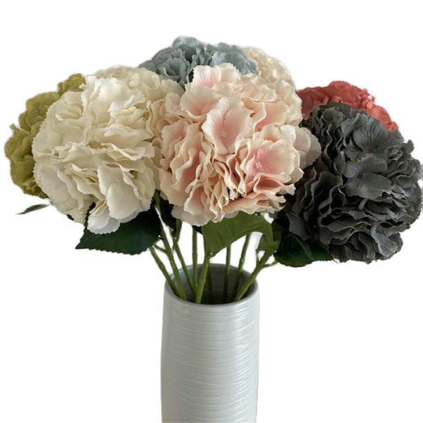 Bir sahte çiçek tek kök yuvarlak ortanca simülasyonu sonbahar oveiszze çiçek baş hidrengenler için düğün centerpieces