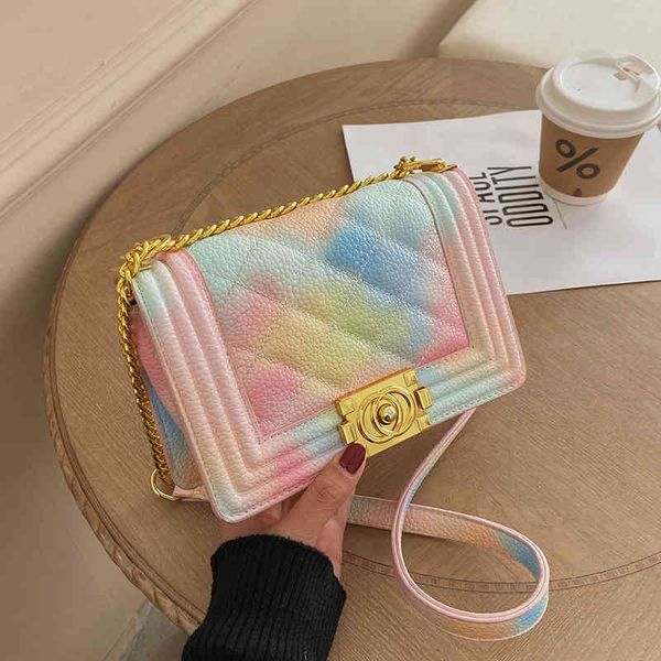 

50% off 2022 trendy s women's new rainbow mini fashion chain bag texture single shoulder messenger bag