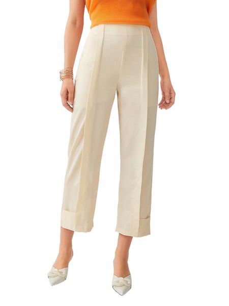 

fold pleated straight leg cropped pants p0fz#, Black;white