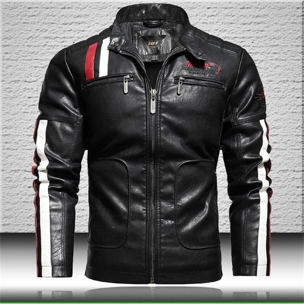 Hommes moto vestes en cuir à la mode Biker veste en cuir hommes Bomber veste avec broderie épaulette Faux cuir manteau 201126