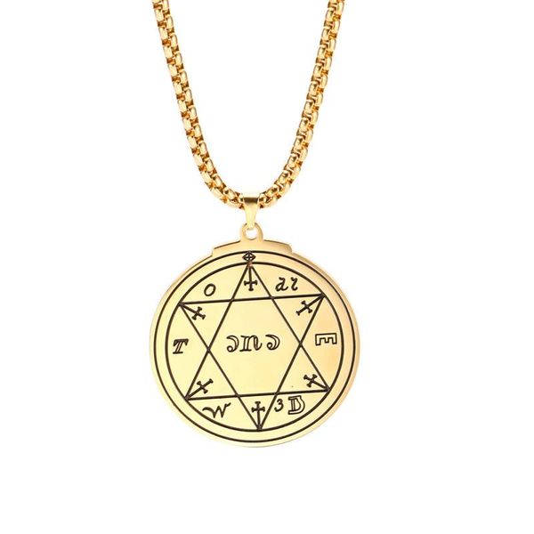 

pendant necklaces vintage mythical key of solomon star david luck wealth amulet stainless steel necklace men and women for gift, Silver