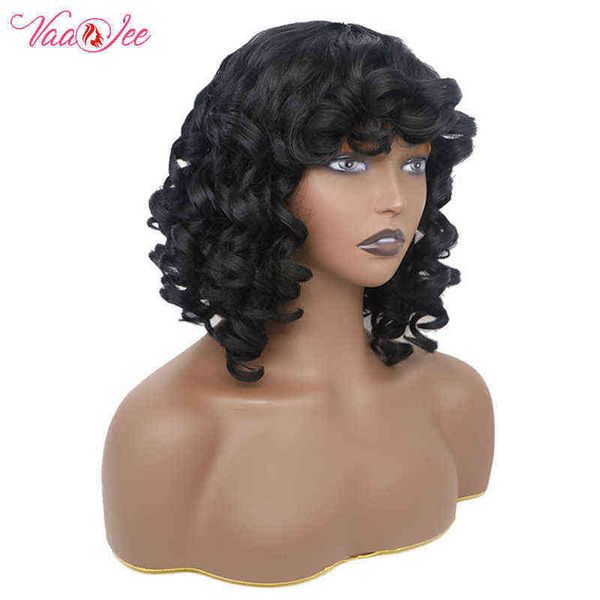 Parrucca riccia afro capelli corti con frangia per donne nere Lunghezza spalla naturale sintetica Soffici parrucche sciolte Cosplay 220525