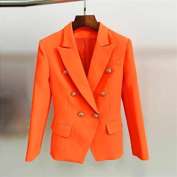 

high street classic baroque designer blazer womens metal lion buttons double breasted blazer orange 220705, White;black