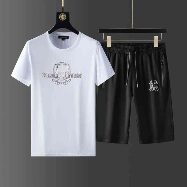 

men's tracksuits european war horse diamond fashion casual sports suit men's short sleeved t-shirt summer thin trendy shorts 7g5o, Gray