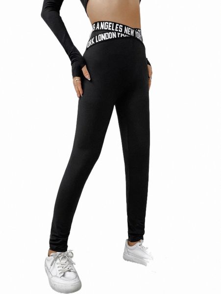 

letter tape waist leggings 74yv#, White;black