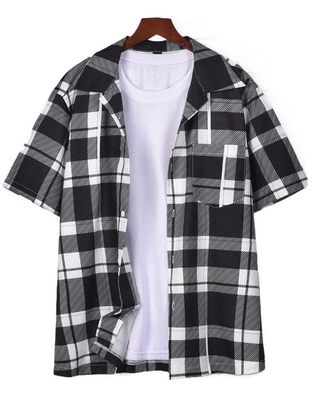 

romwe guys plaid shirt without tee v6vm#, White;black