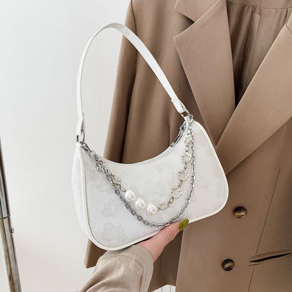 

2022 new 4 colours shoulder baguette chain pearl bag fashion bag