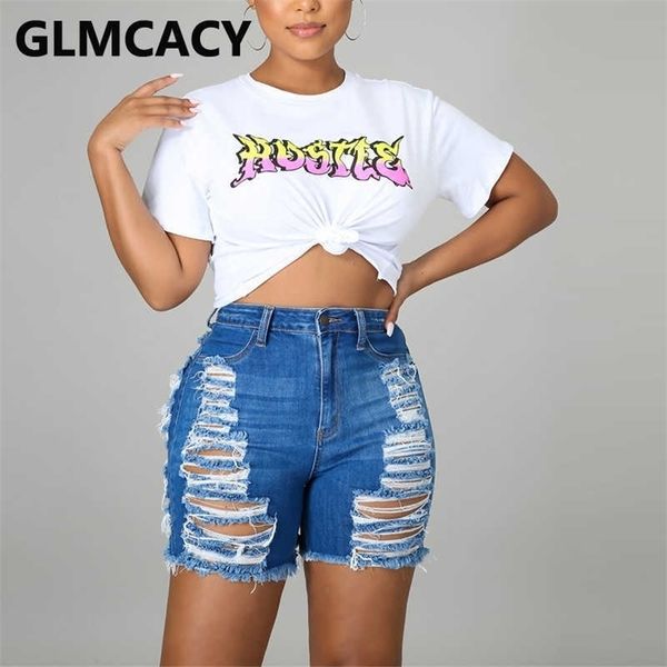 

high waist ripped denim shorts summer jeans 210702, White;black