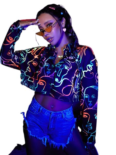 

reflective figure print button front jacket v9b2#, Black;brown