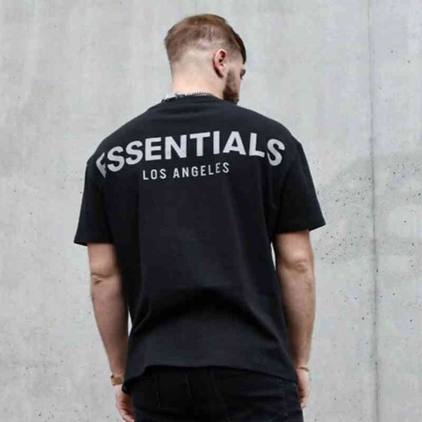 

50% discount of god essentials los bear angeles reflective loose men's and women's short sleeved fog high street couple t-shirt co, White;black