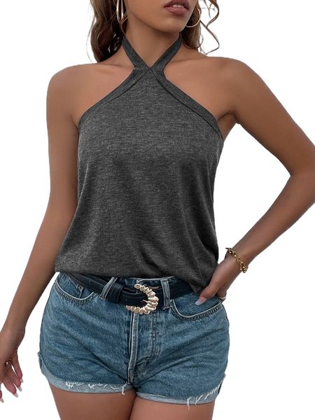 

solid backless halter 87na#, White