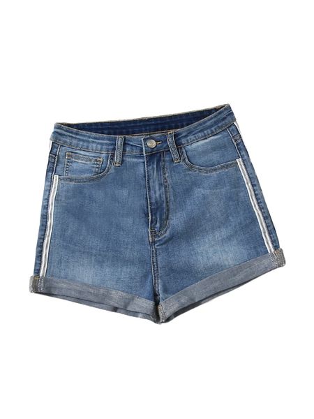 

striped tape side cuffed hem denim shorts w5lw#, White;black