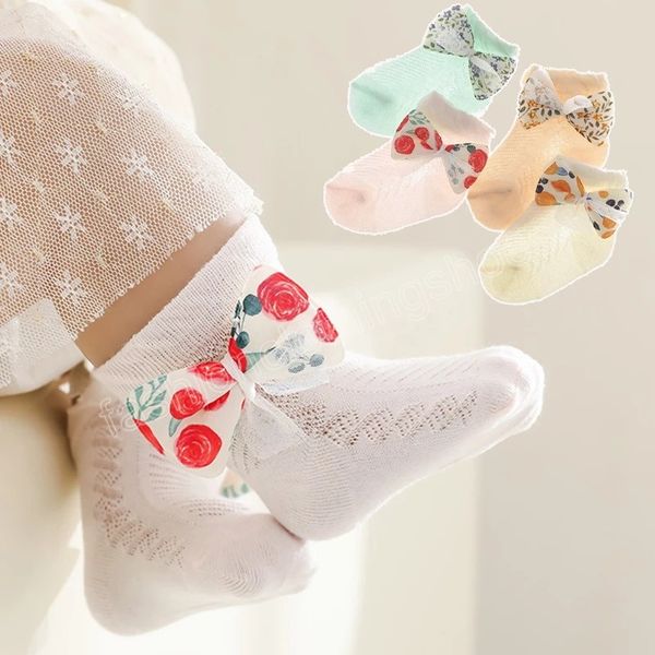 Cute Flower Bowknot Baby Calzino Summer Mesh Traspirante Ragazzi Ragazze Calzini corti Pizzo Morbidi Calzini per neonati