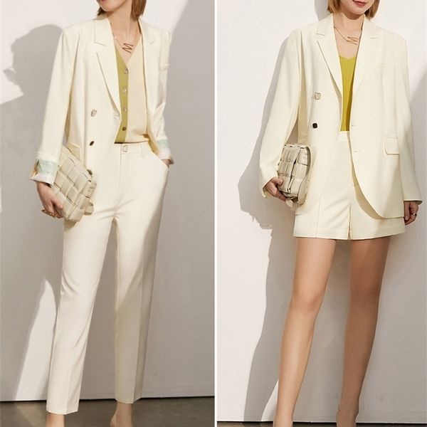 

amii minimalism spring summer women suit sold separately offical lady lapel solid blazer pants female shorts 12140122 220315, White