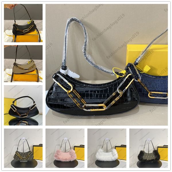 Delfina Delettrez Swing Chain Bag: Hobo-Geldbörse aus Schildpattleder/Pelz mit O-Lock-Reißverschluss – vielseitige Umhängetasche oder Schultertasche