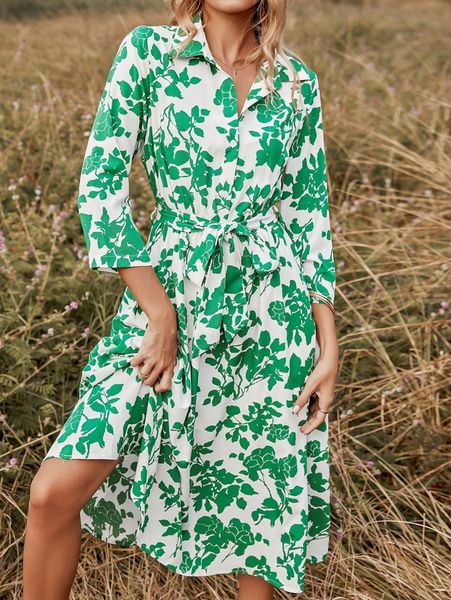 

floral print belted shirt dress e9lv#, Black;gray