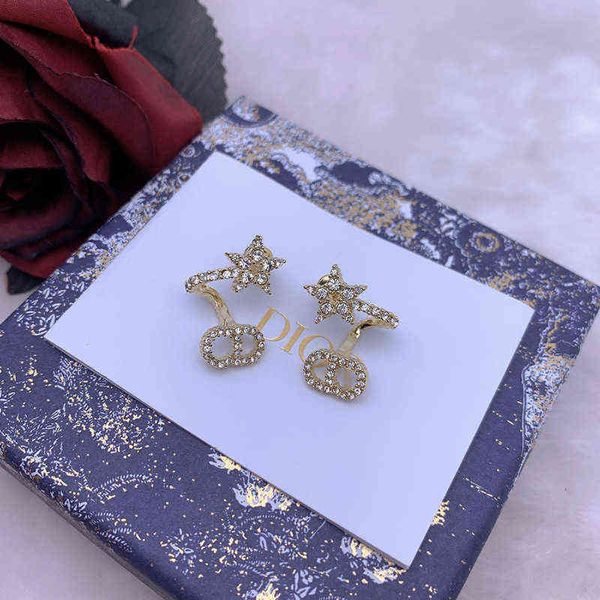 

factory outlet same star letter full diamond earrings high sense of femininity versatile silver anti allergy earrings, Golden