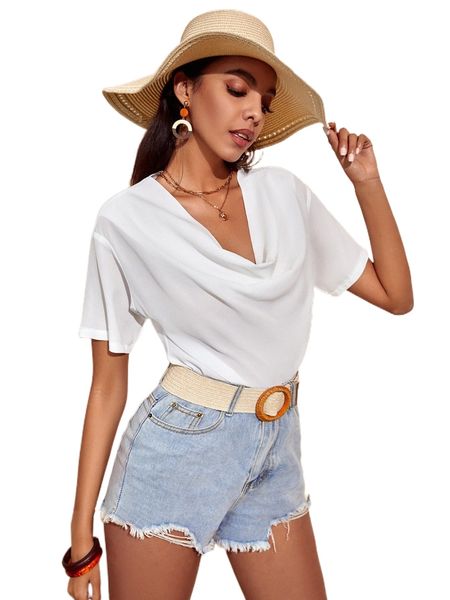 

cowl neck drop shoulder blouse b0dz#, White