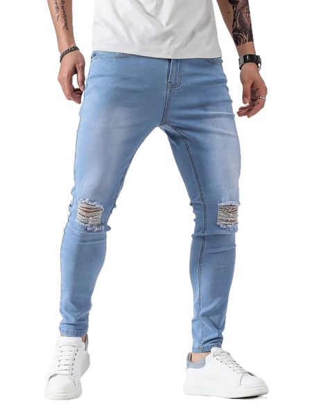 

men ripped washed jeans o7lx#, Blue